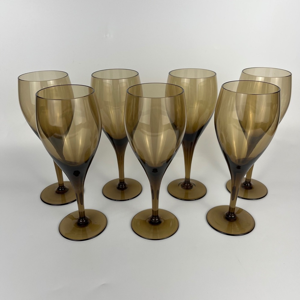 Vtg Libbey Tawny Accent Smoke Brown 8" Stemmed Wine Water Gobblets Set of‎ 7 MCM